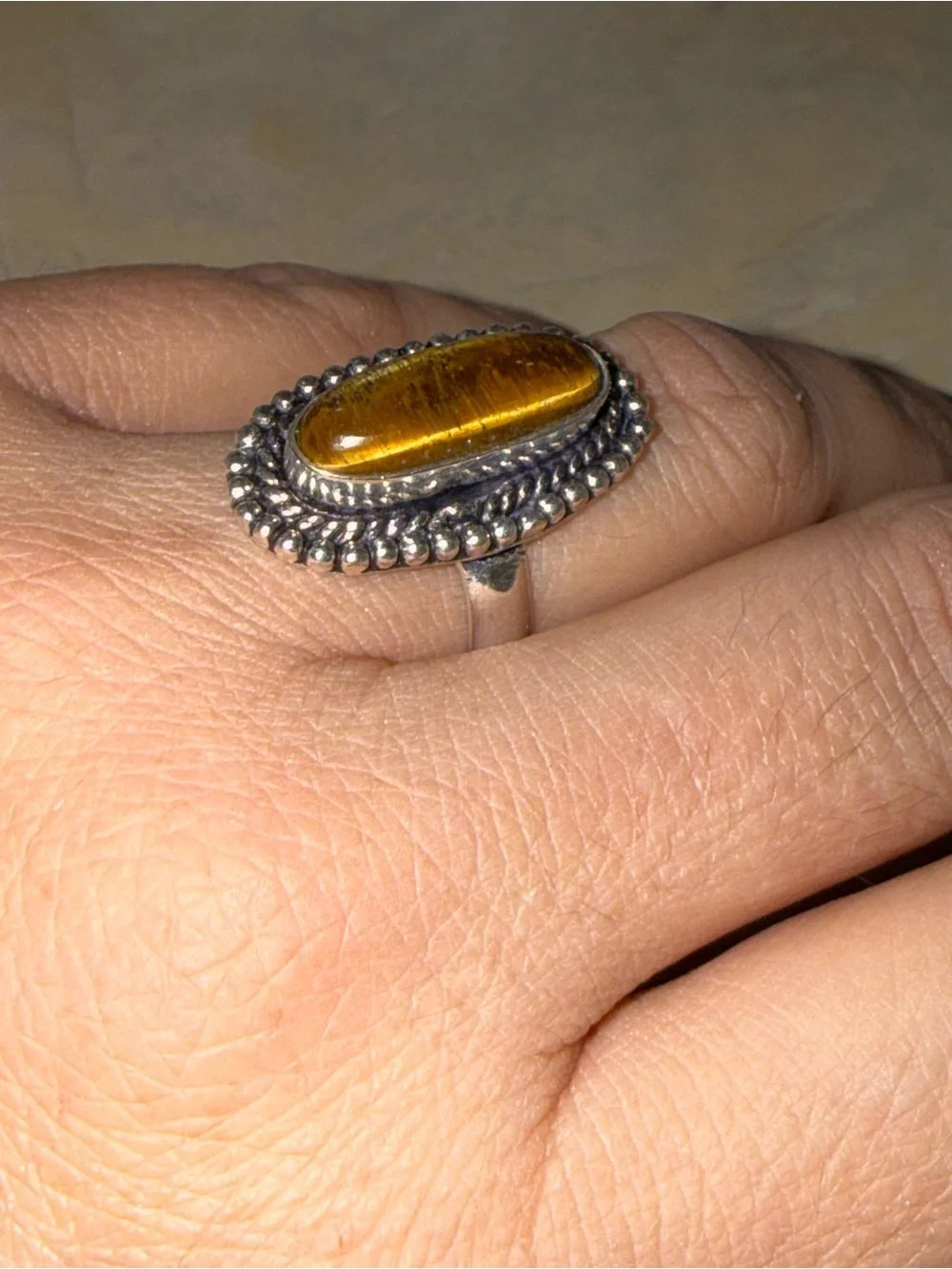 Sterling Silver Tiger's Eye Statement Ring - Brown